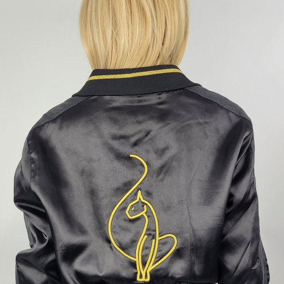 Baby Phat Womens Bomber Jacket Black Metallic Full Zip Cat Smocked Waist XL - Picture 2 of 13